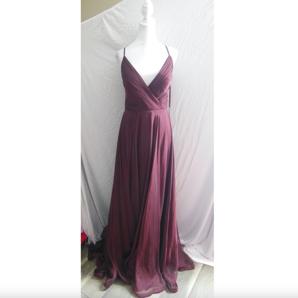 NWT LA FEMME Garnet CHIFFON Pleated Bodice HIGH Slit EVENING Dress BALL GOWN 6 - Picture 6 of 12